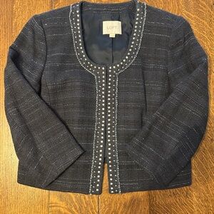 LOFT Women's Dark Blue Jacket with Stud Trim Size 6
